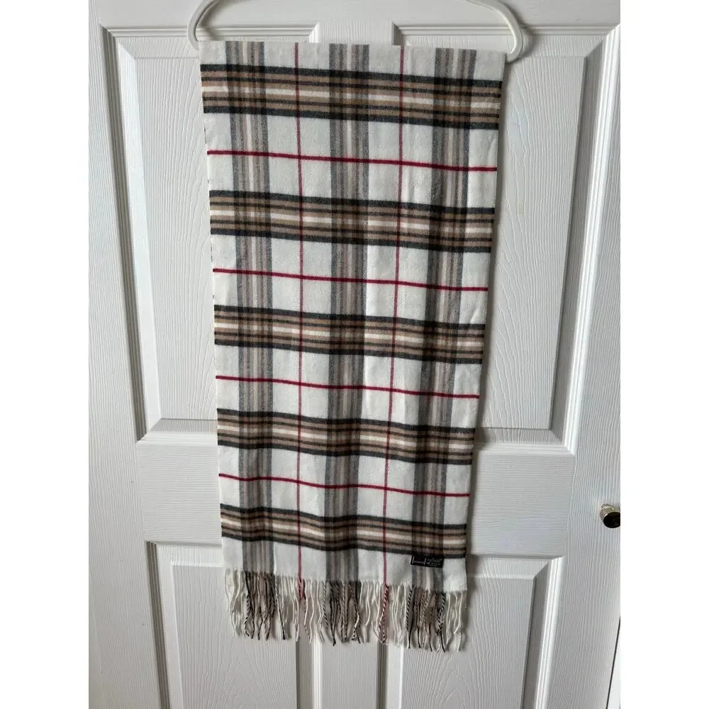 V. Fraas Cashmink Tartan Plaid Red White Tan Scarf‎ | Made in Germany